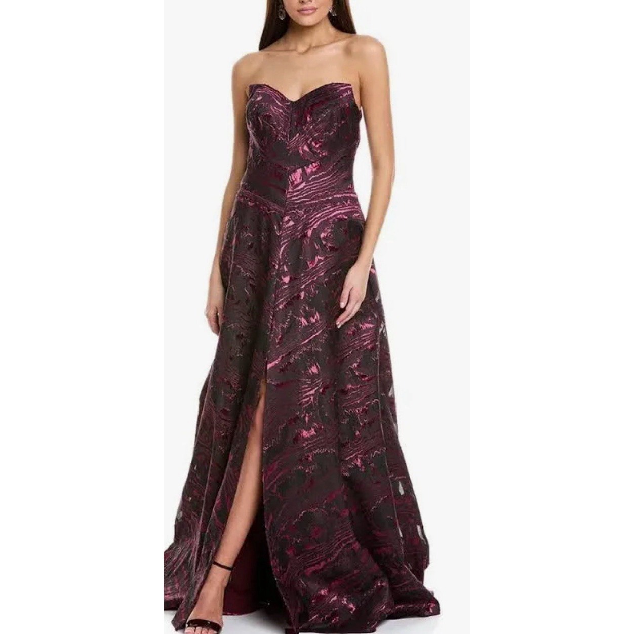 Rene Ruiz Collection Strapless Sweetheart Jacquard Gown In Deep Red Sz 14 Dress